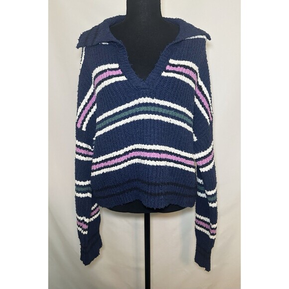 Free People Kennedy Pullover Sweater Midnight Sail Combo‎ Women's SMALL - Picture 1 of 11